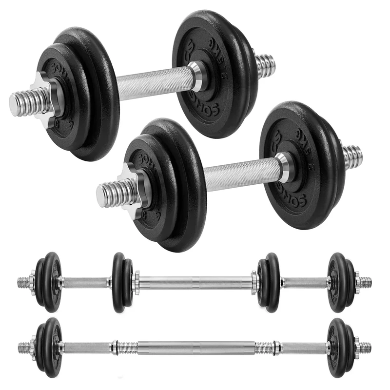 SONGMICS 2-in-1-Hanteln, 2 x 10 kg Hantelset aus Gusseisen, verstellbar, Kurzhantelset mit Verbindungsrohr, Workout, Gewichtheben für Zuhause, Fitnessstudio, tintenschwarz SYL20LBKV1