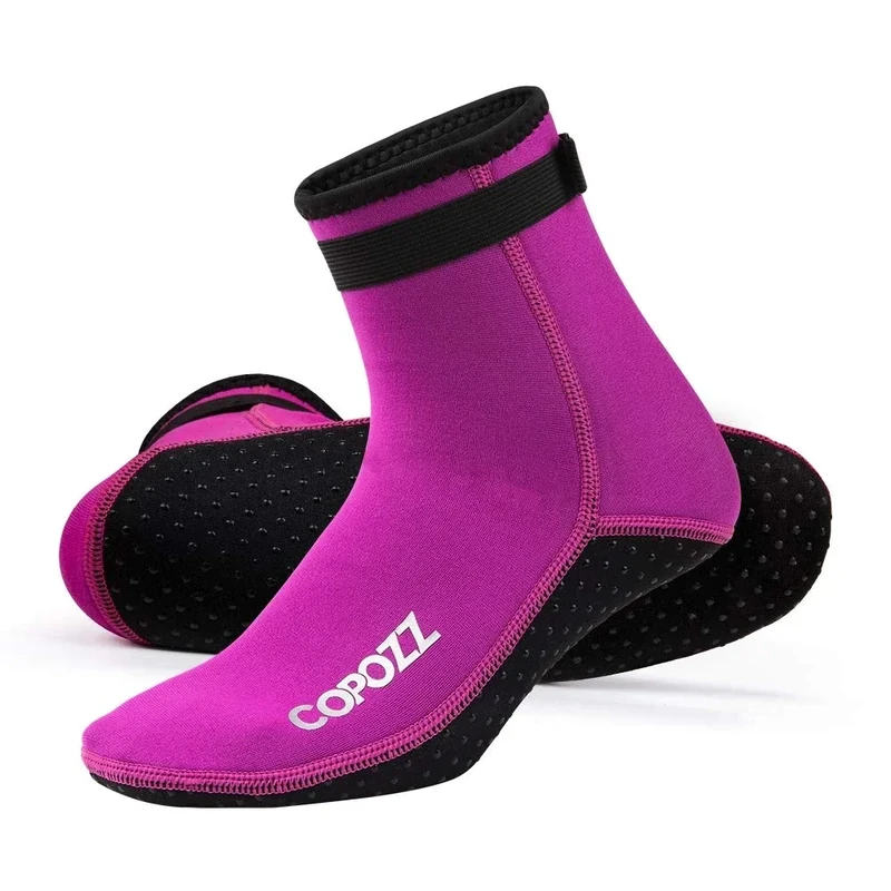 COPOZZ 3mm Tauchsocken Neoprensocken für Erwachsene Damen Herren, Dicke Tauchsocken Wassersport Schwimmen Socken für Schwimmen, Schnorcheln, Segeln, Surfen Wassersport,Rosa,L