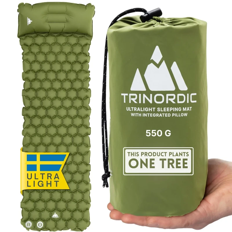 TRINORDIC 550g Ultraleichte Aufblasbare Isomatte - Mit Aufblasbarem Kissen - Camping Matratze mit Kleines Packmaß für Outdoor, Camping, Wandern & Bikepacking - Image 1