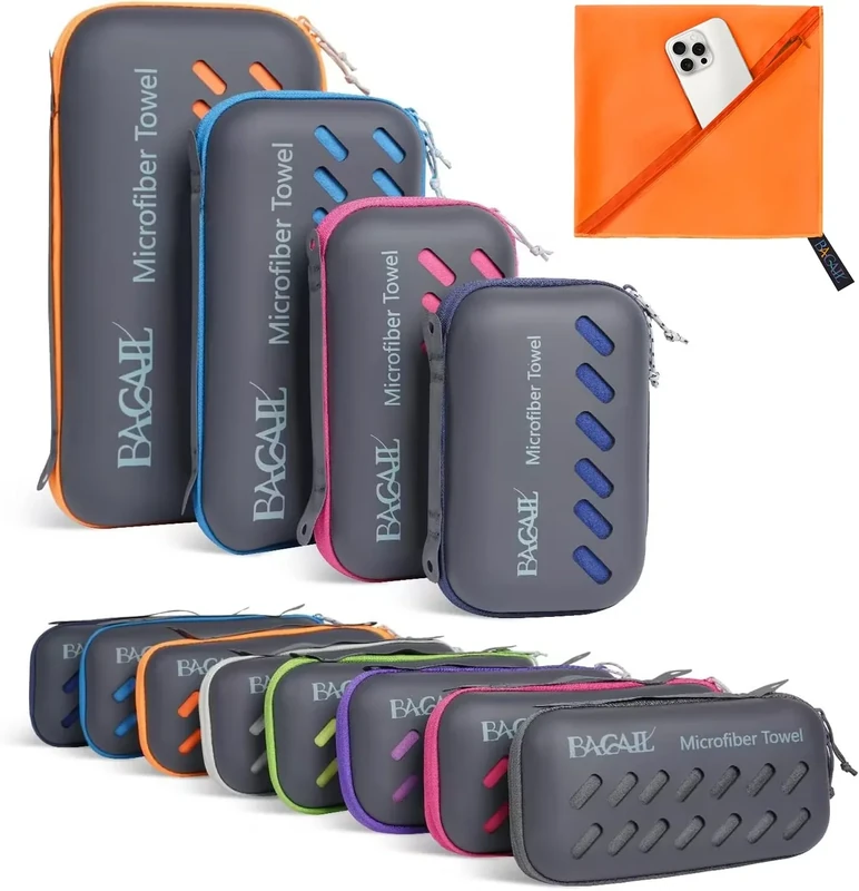 BAGAIL Mikrofaser Handtuch - Kompakt, Ultra Leicht, Schnelltrocknend - Microfaser Handtücher mit Atmungsaktive Eva Box - Perfekte Sporthandtuch, Strandhandtuch, Reisehandtuch und Badehandtücher