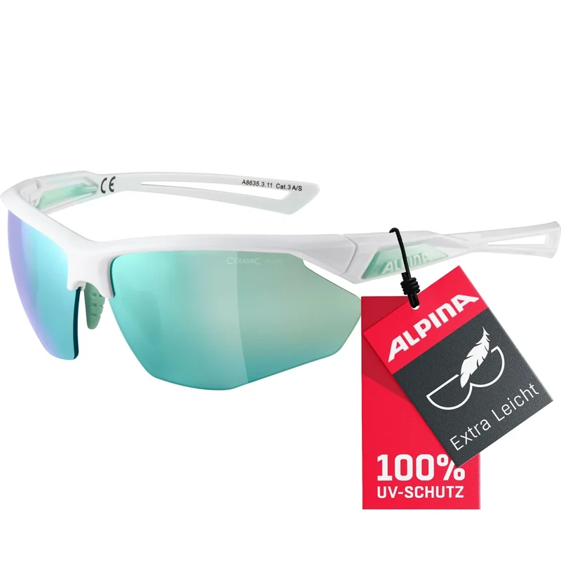 ALPINA NYLOS HR - Verspiegelte und Bruchsichere Sport- & Fahrradbrille Mit 100% UV-Schutz Für Erwachsene, white-pistachio, One Size