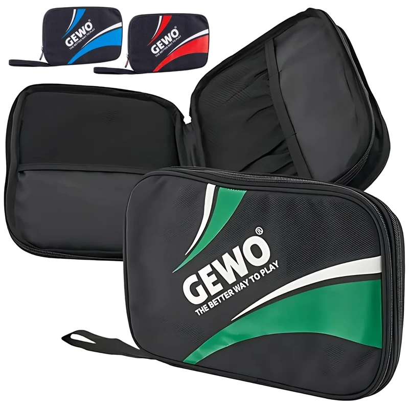 GEWO Doppelhülle Master - Tischtennisschläger-Hülle für 2 Schläger - Nylon Tischtennis-Tasche mit gepolsterten Schlägerfächern - Rundum-Schlägerschutz mit Trageschlaufe, 32cm grün