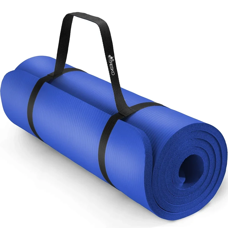 TRESKO Yogamatte Phthalatfrei - Gymnastikmatte rutschfest, Pilatesmatte Fitnessmatte mit Tragegurt, 185x60 & 190x100 cm (Dunkelblau, 185 x 60 x 1,0cm)