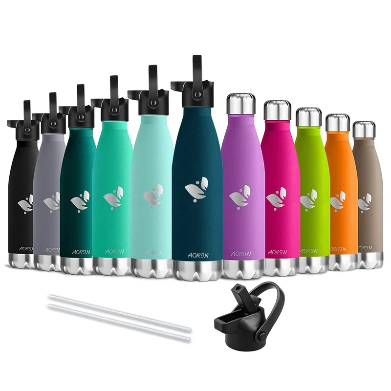 AORIN Vakuum-Isolierte Trinkflasche - 500ml - Wasserflasche BPA-Frei,24 H Kühlen & 12 H Warmhalten, Ideale Thermosflasche für Kinder, Schule, Sport, Outdoor, Fahrrad, Fitness