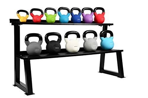 MSPORTS Kettlebell Professional Neopren 2 – 30 kg inkl. Übungsposter Kugelhantel (Set 2-20 kg + Rack)