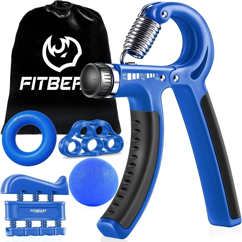 Handtrainer zur Kraftsteigerung, Unterarmgriff Trainingsset - 5er-Pack, FitBeast verstellbarer Handtrainer, Finger Trainingsgerät, Fingerstretcher, Trainingsring & Stressabbau-Griffkugel für Sportler
