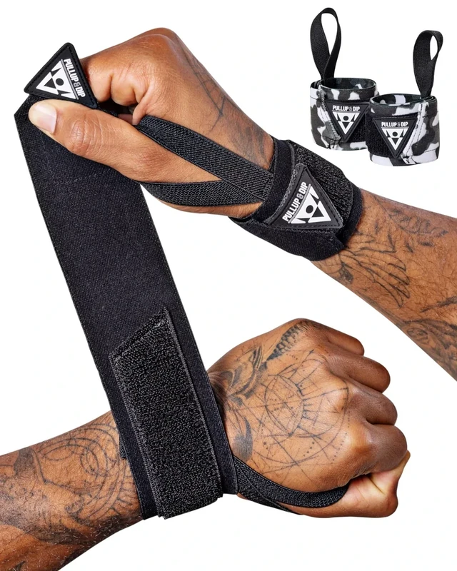 PULLUP & DIP Wrist Wraps Handgelenk Bandagen für Fitness, Calisthenics, Crossfit, Bodybuilding & Krafttraining, Profi Sportbandagen Stabilisierend & Schützend, (Pullup & Dip Branding)
