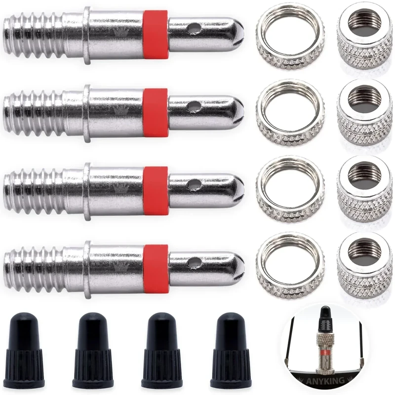 Fahrradventil Blitzventil Ersatz-Set Premium: 4X Dunlop Ventil-Einsatz mit Dichtung, Ventil-Mutter, Ventil-Kappe, Zubehör Ersatzteile Rad Trekking City-Bike, Puky Laufrad, Fahrrad-Ventil DV
