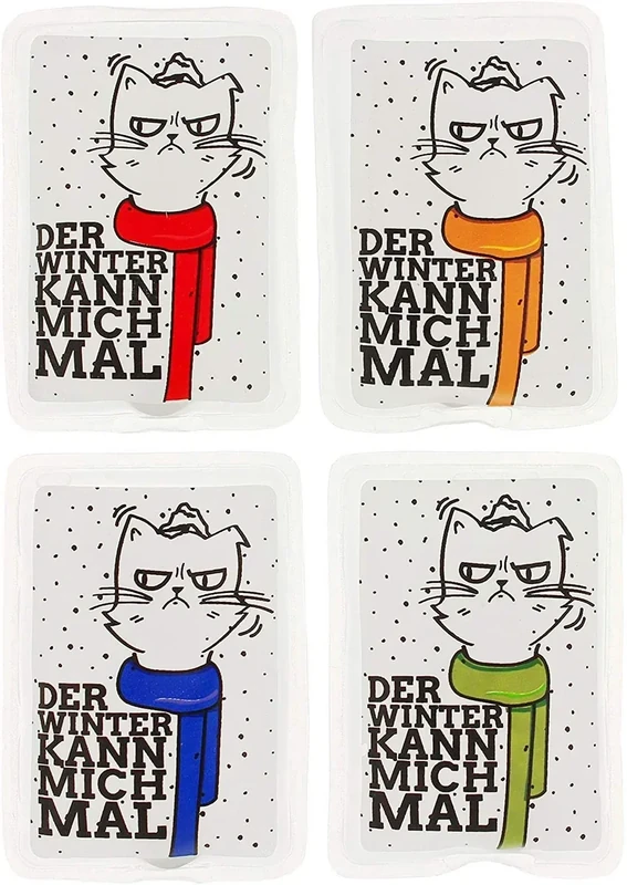 Handwärmer Taschenwärmer Sets wiederverwendbar, Wärmepad für kalte Tage und für unterwegs, Wärmeknickkissen mit tollen Motiven (4er-Set Katzen mit bunten Schals)