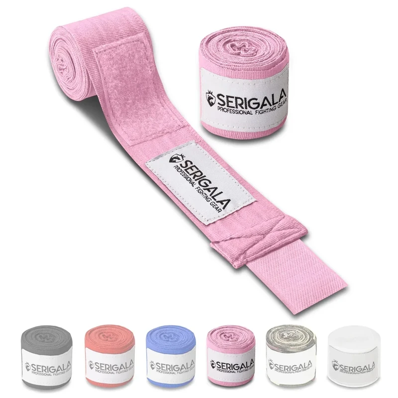 Serigala 4,5m Boxbandagen mit Daumenschlaufe - Halb elastische Bandagen Boxen mit extra breitem Klettverschluss - Kampfsport Bandagen für Thaiboxen, Kickboxen, MMA und Muay Thai Rosa