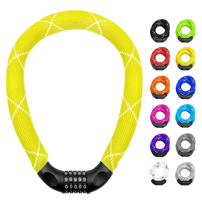 nean Fahrradschloss mit Zahlen, Kettenschloss hohe Sicherheitsstufe, Fahrrad Schloss Zahlenschloss mit Code, Kette aus gehärtetem Stahl, extrem robuste Gewebeummantelung, gelb, 6 x 6 mm x 900 mm