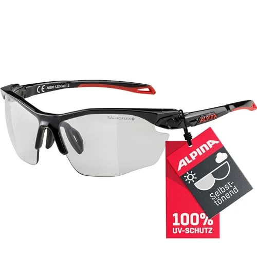 ALPINA TWIST FIVE HR V - Selbsttönende, Bruchfeste & Beschlagfreie Sport- & Fahrradbrille Mit 100% UV-Schutz Für Erwachsene, black-red, One Size,Sportlich
