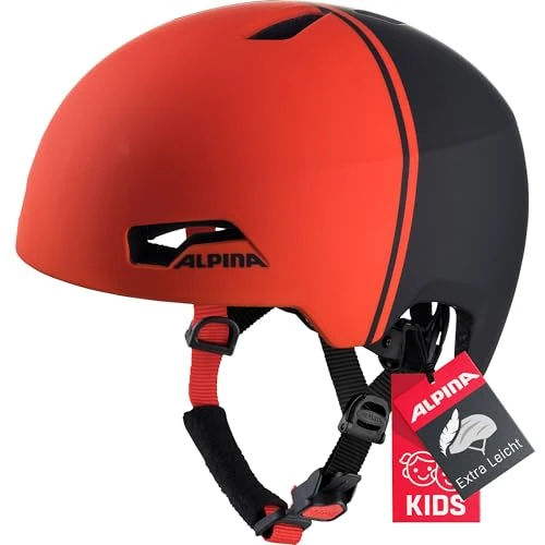 ALPINA Hackney - Leichter, Bruchfester & Optimal Klimatisierter Fahrradhelm für Kinder, Mit Nachrüstbarem LED für Gute Sichtbarkeit, Black-red, M (51-56 cm)