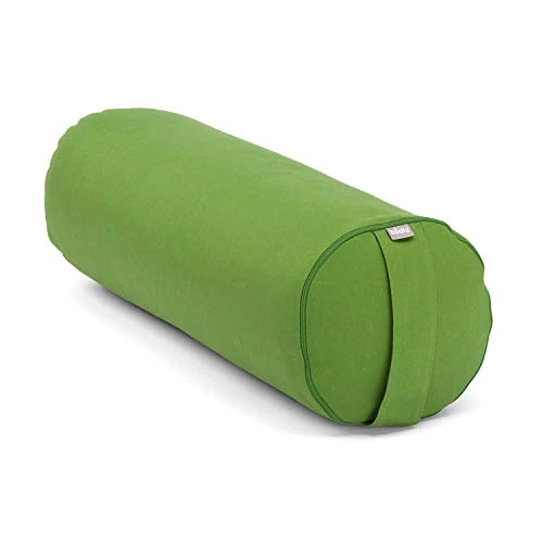 Bodhi | Yoga Bolster ECO | 100% Bio-Baumwolle | Yogarolle mit Bio Dinkelfüllung | Waschbarer Bezug | Yogakissen rund für Restoratives Yoga Übungen | Groß ca. 65 x 20 cm | grün