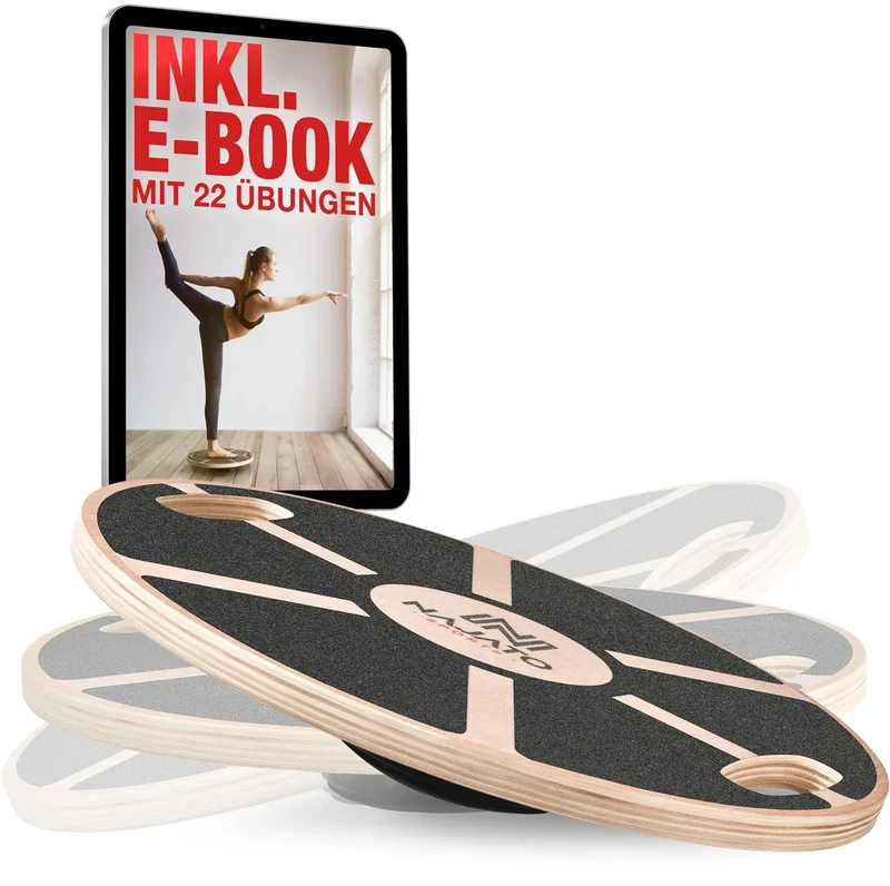 NAJATO Sports Balance Board – Wackelbrett mit rutschfestem Standfuß – Gleichgewichtstrainer mit Handgriffen für mehr Übungsmöglichkeiten – Balanceboard Holz