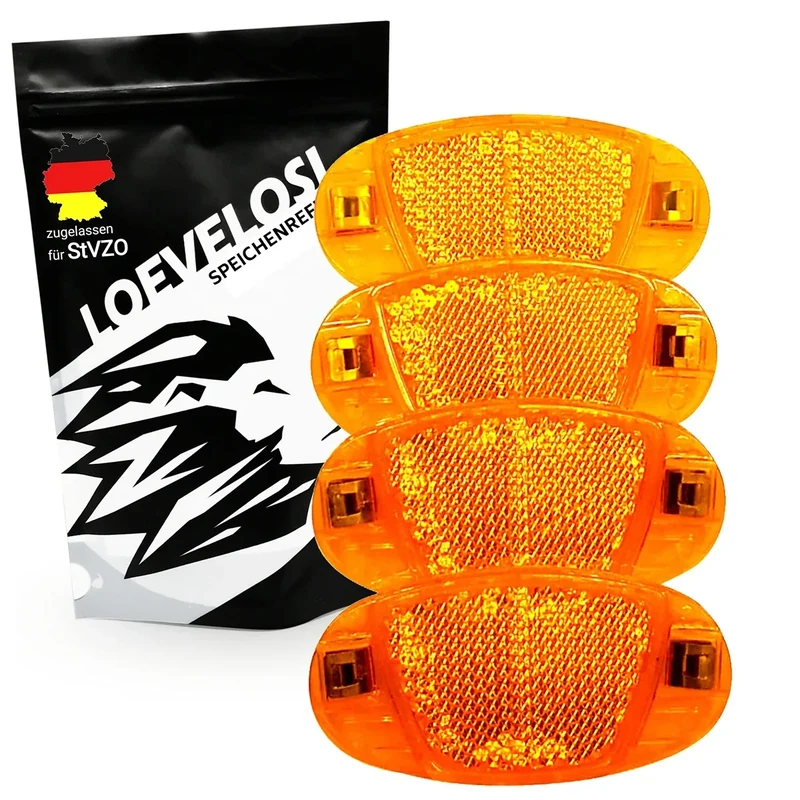 Speichenreflektoren Fahrrad Extra Verstärkt mit Stahlclips Reflektoren Fahrrad Orange 4er Set Katzenaugen Fahrrad Kinder mit StVZO-Prüfzeichen Speichen-Reflektor fürs Rennrad MTB Trekking Bike