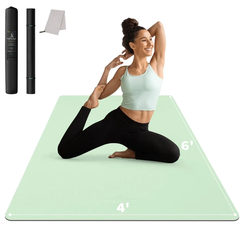 CAMBIVO Sportmatte XXL, Yogamatte Dicke 183cm x 122cm x 6mm, Fitnessmatte Trainingsmatte rutschfest breit, TPE Gymnastikmatte mit Handtuch, für Sport, Yoga, Pilates, Gym, Zuhause, Workout