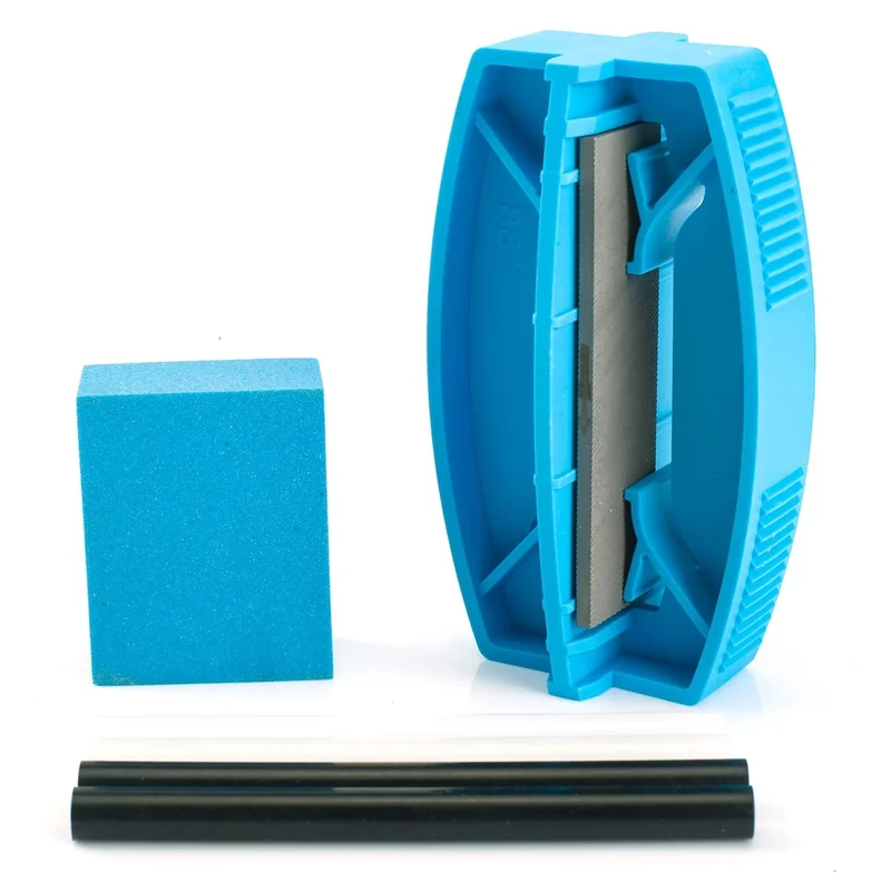 XCMAN Komplettes Ski-/Snowboard-Pflegeset für Seitenkanten/Ski, Winkelwerkzeug + Gummi-Stein + PTEX-Basisreparatur