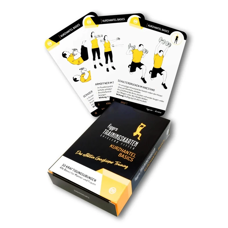 figgrs® Kurzhantel - 57 Trainingskarten mit 50 Fitnessübungen für effektives Ganzkörpertraining I Sport für zuhause & überall I Kurzhanteltraining für Männer und Frauen
