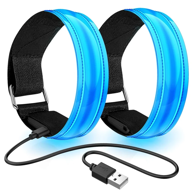 lanpard Led Armband Aufladbar, 2 STK Leuchtarmband USB Reflektorband Reflective Band Led Armbänder Leuchtband Kinder Reflektorbänder für Joggen Laufen Sport (Blau)