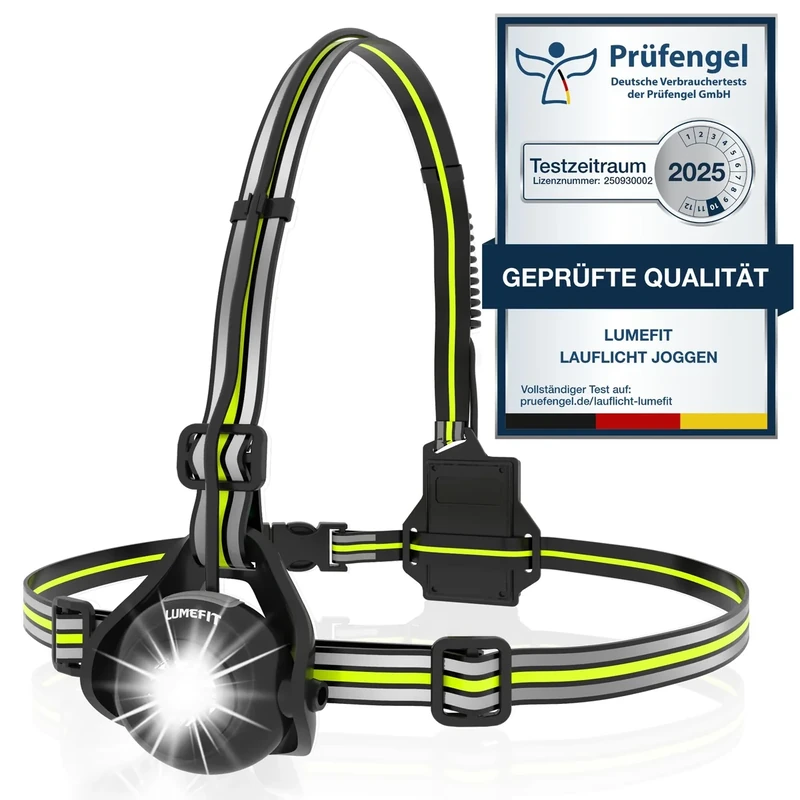 LUMEFIT Lauflicht mit Reflektoren, ideal zum Joggen und Laufen, mit 500 Lumen FrontTaschenlampe, 120° verstellbar, Laufgürtel mit rundum-Reflektoren, rotes Rücklicht, mit Akku (Schwarz) - Image 1