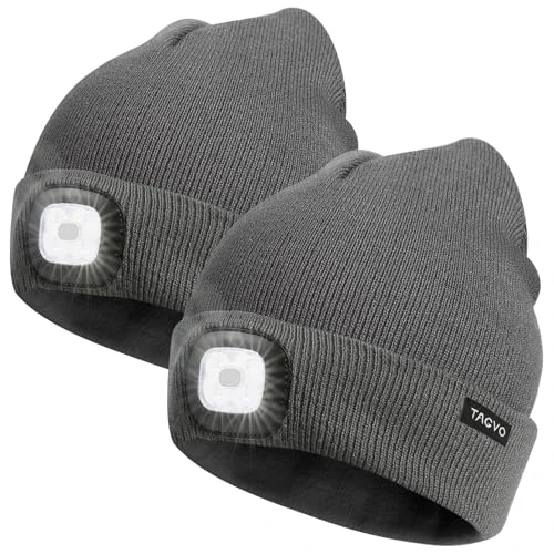 TAGVO USB Nachladbare LED Mütze-Kappe, Beleuchtung und blinkende Warnungs-Arten 8 LED, einfache Installation Schnellverwendbare Scheinwerfer-Mütze, Unisex-Winterwärmer-Strickkappe