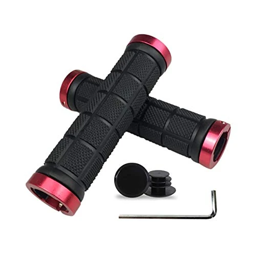 PLATT Fahrradgriffe, Gummi, bequemer Fahrradgriff, für MTB/BMX, mit Kunststoff-Endkappen, schwarz/rot