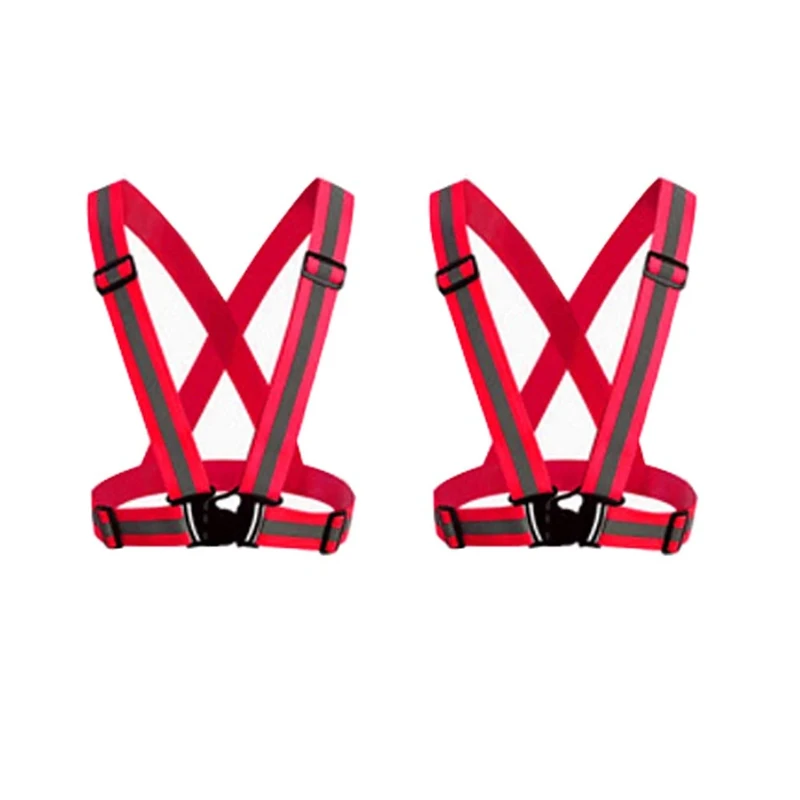 HYCOPROT 2 X Reflektierend Laufen Weste Reflektorweste Sicherheitsweste Fahrrad Motorrad Auto Leicht Elastisch Laufweste Joggen für Damen Herren Erwachsene Kinder (Rot)……