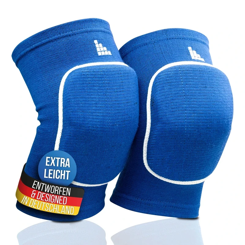 LAUTER SCHUTZ ® ULTRALIGHT Knieschoner - atmungsaktiv, dehnbar, weich - [Hallensport und outdoor] Mit Kniescheibenpolster für Handball, Volleyball, Mountainbiking & mehr.. (Blau, M)
