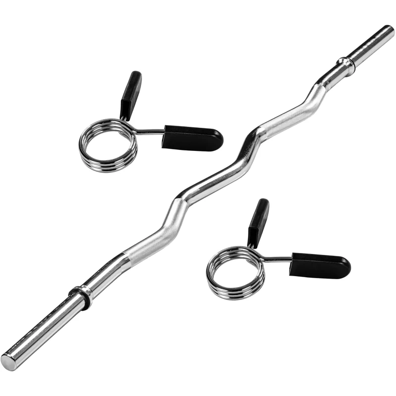 MOVIT® Profi SZ Curlstange, 30mm STANDARDNORM, Auswahl: 120cm (7kg) o. 130cm (8kg), Verchromt/Schwarz, Sternverschluss/Federverschluss, Hantel Curl Stange Hantelstange