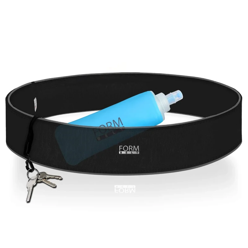 Formbelt Trinkgürtel Laufen mit Flasche 350ml Softflask Laufgürtel mit Trinkflasche Langlauf Handy bis 6,8" passend für iPhone 11 Pro Max XR 7 + Plus Samsung Galaxy S10+ S 10 A70 P30 Xiaomi schwarz M