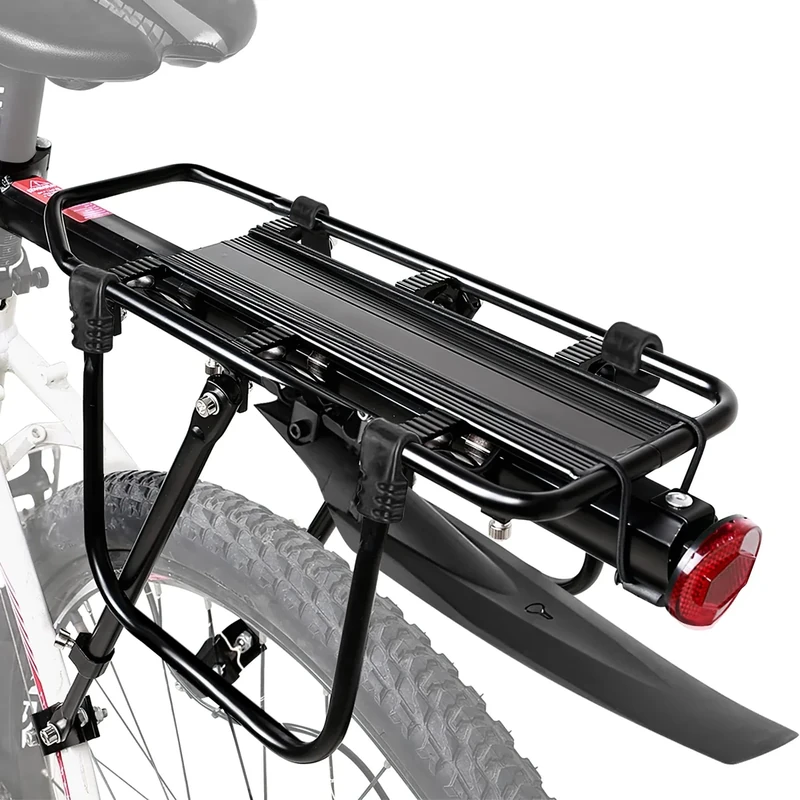 SPGOOD Fahrrad Gepäcktrager Set [24-29 Zoll ] Einstellbare Universal Aluminiumlegierung Mountainbike Gepäcktrager mit Reflektor, Schnellverschluss und Montage,Maximalbelastung 100kg