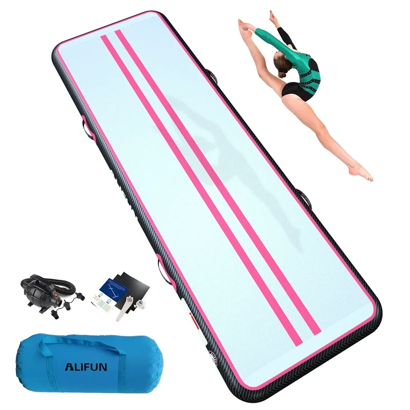 ALIFUN Air Matte Track, 2m/3m/4m/6m Aufblasbar Gymnastikmatte, Turnmatte, Tumbling Matten 10/20cm hoch mit Luftpumpe Geeignet für zu Hause,Fitnessstudio, Training, Cheerleading, Schwimmbad