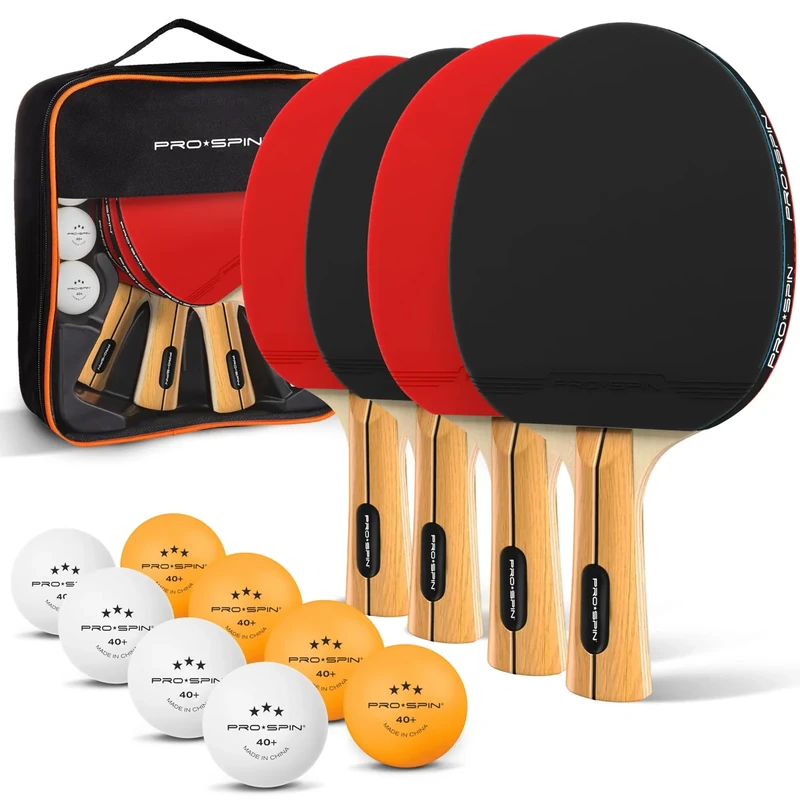 PRO-SPIN Tischtennisschläger – Hochleistungs-Tischtennis Set | Premium Tischtennisschlaeger, 3-Sterne-Tischtennisbälle, Kompakte Aufbewahrungstasche (Rot, Set für 4 Spieler)
