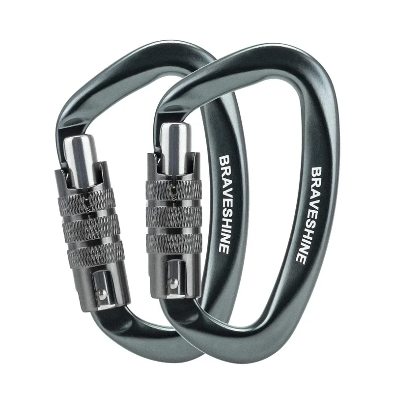 BRAVESHINE Karabiner Karabinerhaken, 12KN Twist Lock Karabiner 80mm Aluminium Karabinerhaken groß mit Belastbarkeit bis 1200KG für Hängematte Sonnensegel Schaukel, 2 Stück
