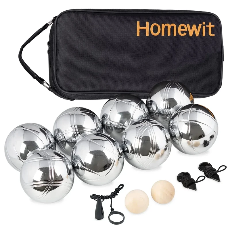 Homewit Boccia Kugeln,Boule Kugeln mit 8 Metall, 2 Holz-Kugel, 2 Abstandsmesser, 1 Boules-Kugel Magnetvorrichtung & Luxuriöser Tragetasche,Petanque für Outdoor-Spiel für Garten Strand Spielzeug