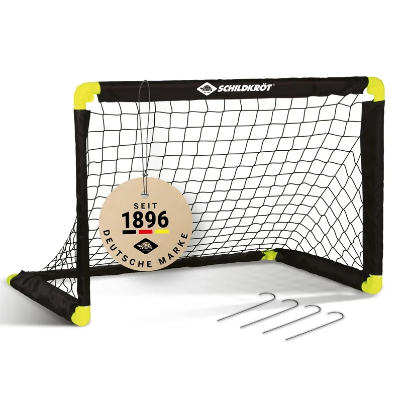 Schildkröt faltbares Fußballtor für Kinder – klappbares Mini-Tor 90×60×60 cm für drinnen & draußen – leicht & tragbar inkl. Heringen – ideal für Garten, Urlaub, Kinderzimmer & Freizeitspiel