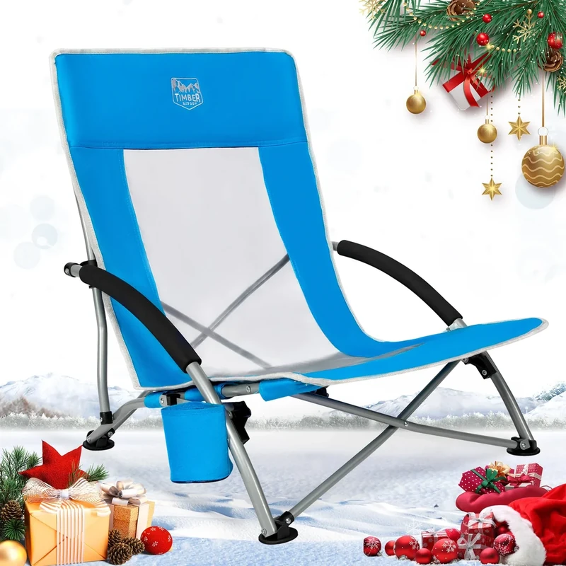 TIMBER RIDGE Strandstuhl Klappbar leicht Campingstuhl Faltbar mit Niedrigen Stuhlbeinen Atmungsaktiver Netzstoffrückenlehne Blau 150kg belastbar