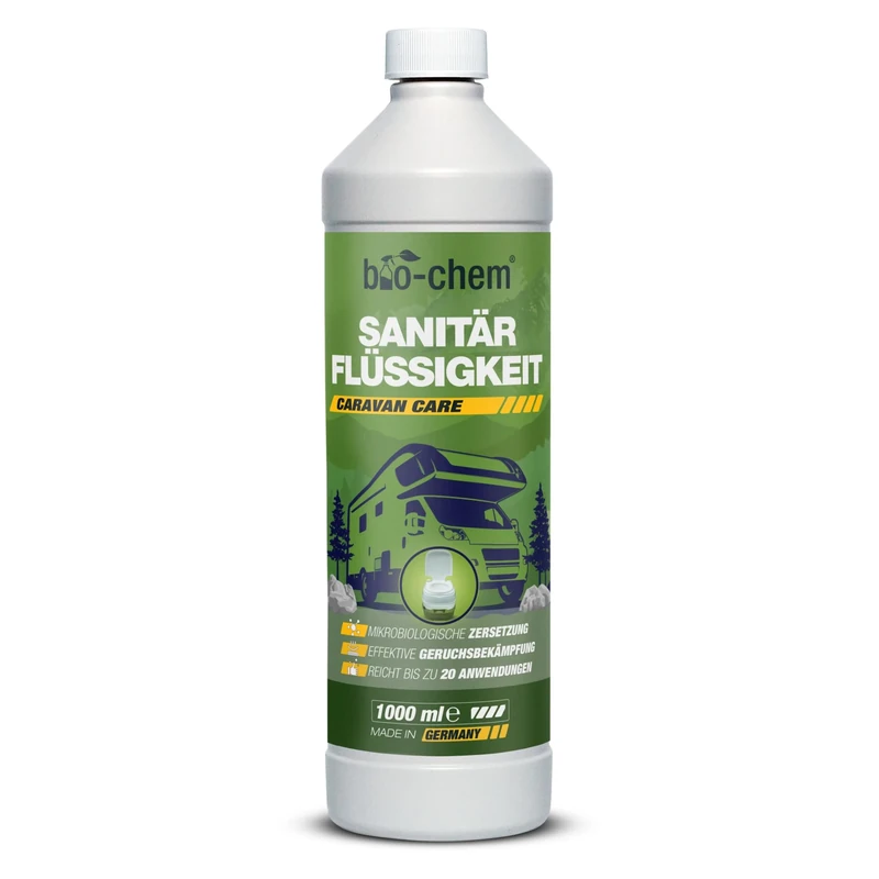 bio-chem Sanitärflüssigkeit für Campingtoilette 1L – Campingtoilette Chemie & Chemietoilette Flüssigkeit – mikrobiologischer Toilettenzusatz – gegen Gerüche & Fäkalien – Made in Germany - Image 1