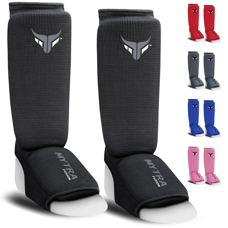 Junior Kickboxen Schienbeinschützer leichter Schienbein Spann Bewachen dehnbar gepolsterte Training Schienbeinschoner Muay Thai, MMA Schienbeinschoner kinder (XS, Schwarz)