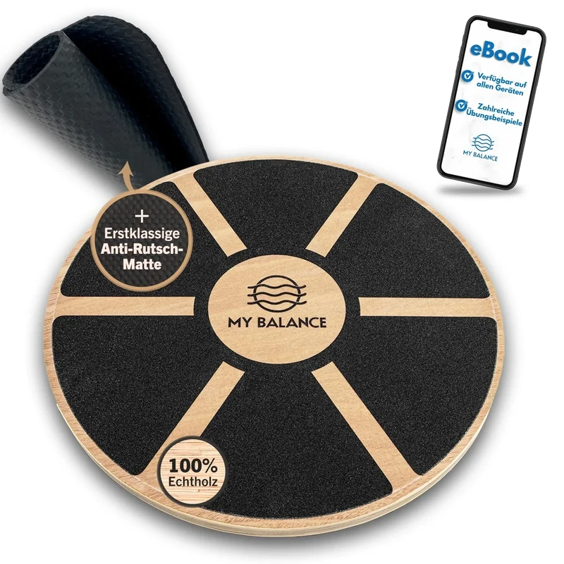 My Balance Premium Balance Board inkl. Antirutschmatte I Hochwertiges Wackelbrett mit E-Book I Stärkt deine Balance I Balance Board für bessere Fitness
