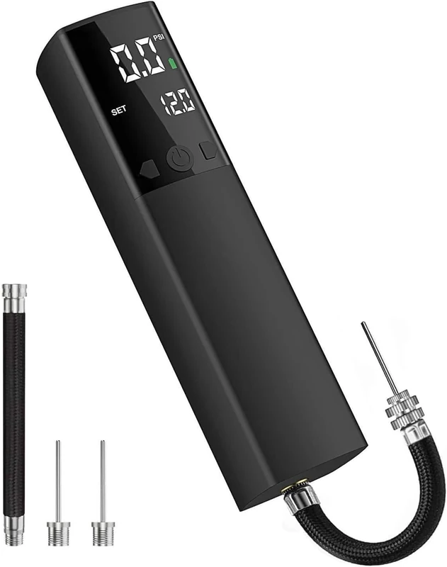 Elektrische Ballpumpe, Intelligente Luftpumpe, Tragbare Schnelle Ballaufblasung mit Genauem Manometer und Digitalem LCD Display für Fußball, Basketball, Volleyball, Rugby (2 Nadel und 1 Düse)