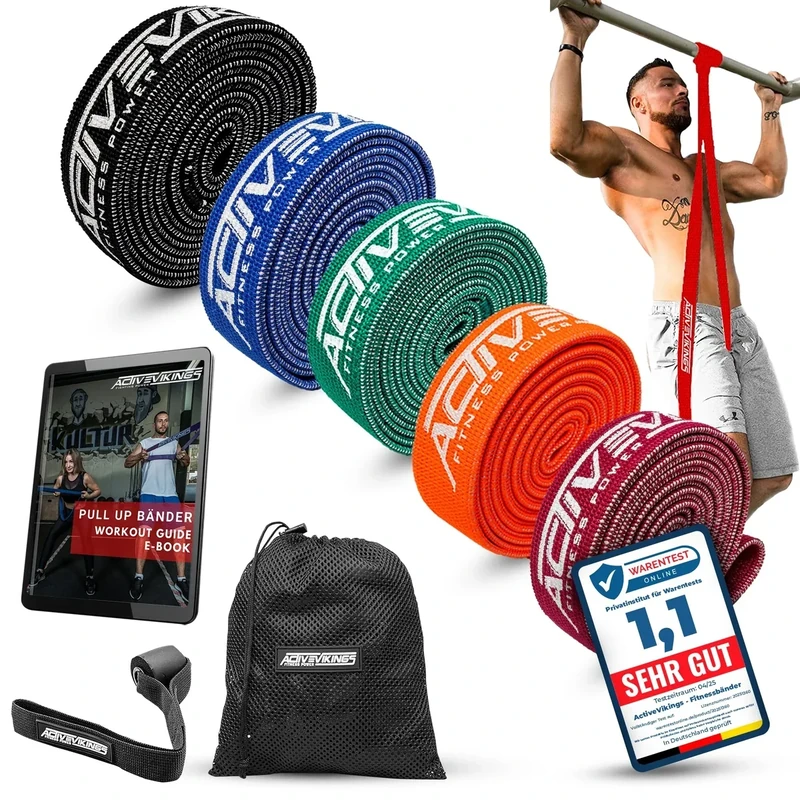 ActiveVikings® Pull-Up Stoff Fitnessbänder - Perfekt für Muskelaufbau - Fitnessband Klimmzugbänder Widerstandsbänder