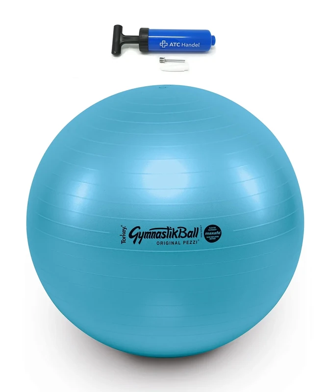 Original Pezzi Gymnastikball Maxafe Ø 42, 53, 65 & 75cm in Allen Farben inkl. ATC Ballpumpe - bis 400 kg belastbar - Fitness, Reha, Therapie, Gymnastik und als Sitzball fürs Büro, 42cm hellblau