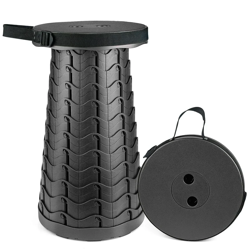 Hesanzol Tragbarer Teleskophocker, einziehbarer Klapphocker für Camping, Garten, Angeln, Wandern, Reisen, Grillen, verstellbare Klapphocker, maximale Traglast 180 kg