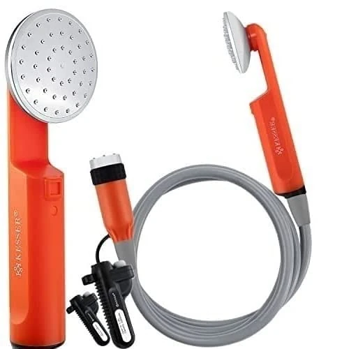 KESSER® Campingdusche mit Akku Tauchpumpe Handbrause 2X 2200mAh-Lithium-Akku, USB-Ladekabel, für Camping Garten - Auto - Outdoor, Hundedusche, Autoreinigung, Inkl. Tragetasche, Orange/Grau