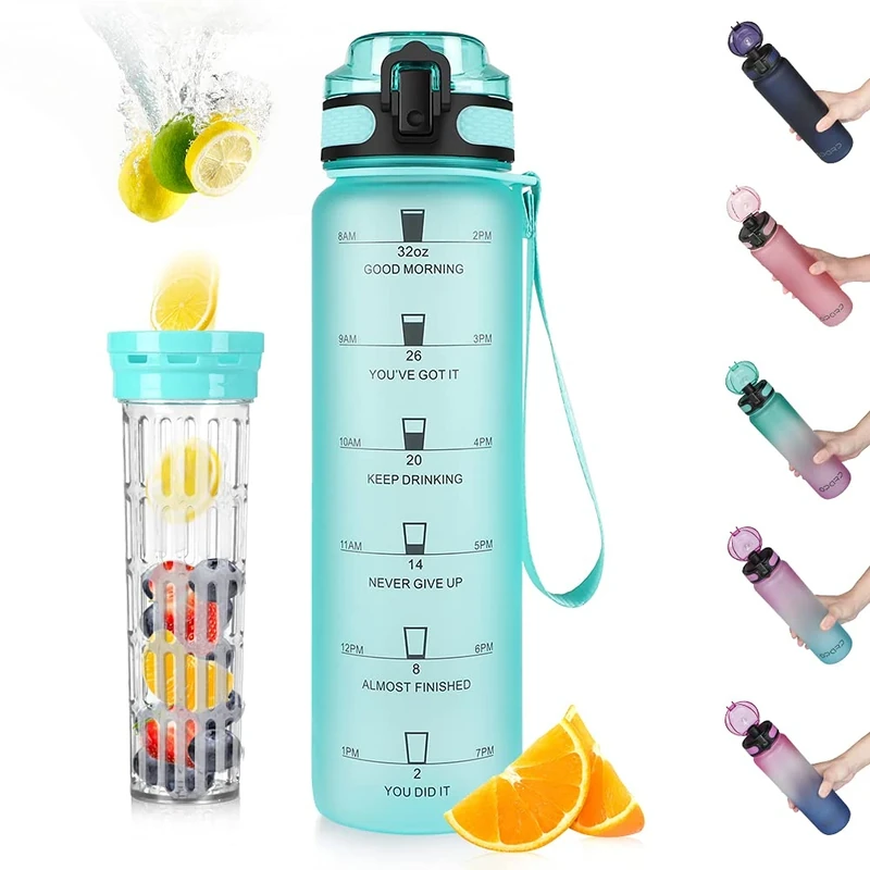 Opard Trinkflasche 1L mit Früchtebehälter Wasserflasche mit Teesieb Obst Rezept Water Bottle für Student, Büro, Sportler, Kinder, Fitness