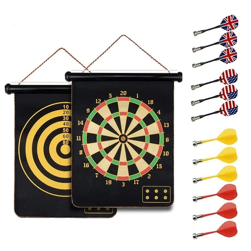 Magnetisch Sichere Dartscheibe Dartboards ∅38cm für Kinder und Erwachsene - Doppelseitige (mit 12 Pfeilen)