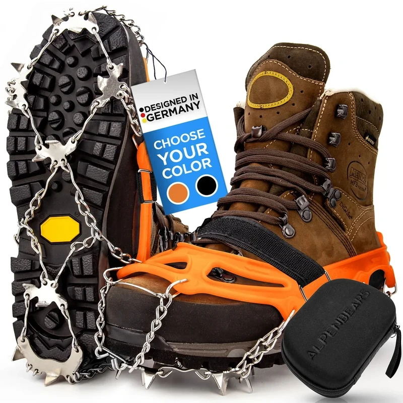 Premium Steigeisen für Bergschuhe mit 19 Spikes - Profi Anti-Rutsch Schuhkrallen für Schnee & EIS - Winter Grödel Spikes für Schuhe - Schuh-Ketten zum Wandern - Grödeln Eisspikes