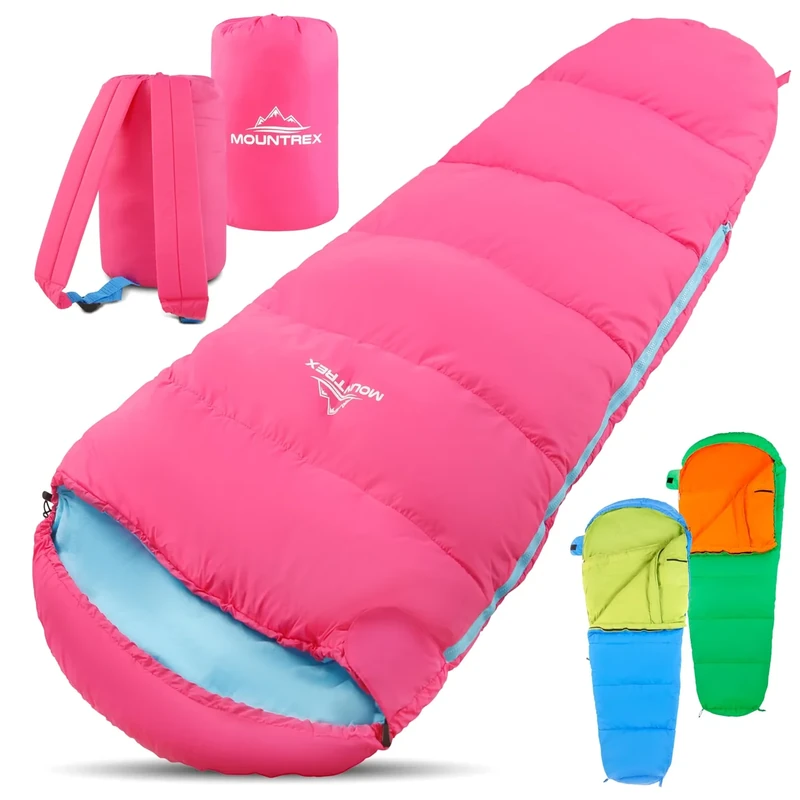 MOUNTREX® Kinderschlafsack - Tragbar wie ein Rucksack - Schlafsack für Kinder (175 x 70 x 45 cm) - Outdoor, Reise, Zelten, Camping – Mumienschlafsack Leicht & Kompakt - 100% Baumwolle Innenfutter